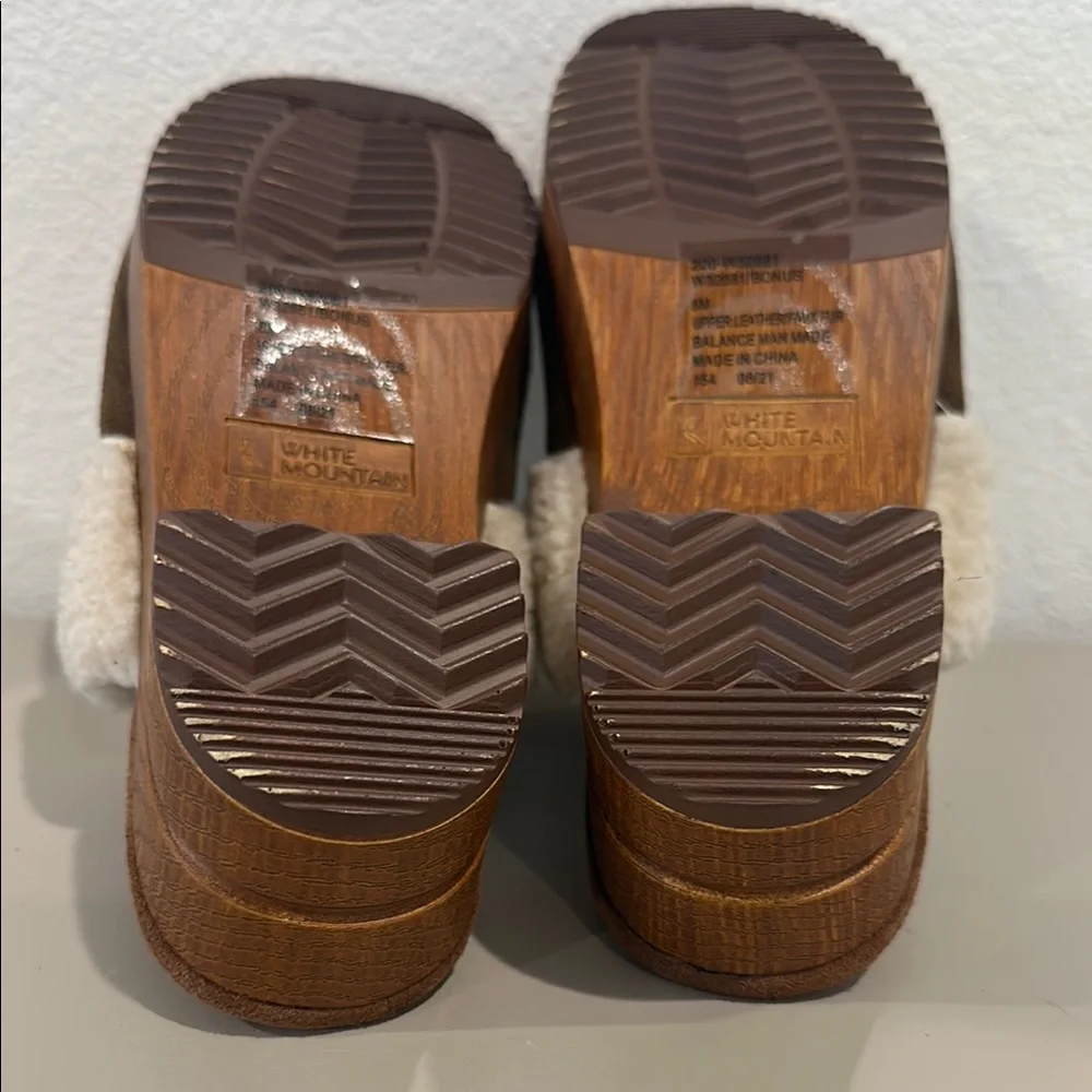 White Mountain Brown Suede Mules with Cream Shearling - Picture 7 of 12